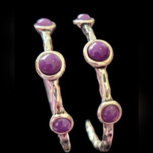 Silver and Purple Stone Hoop Earrings